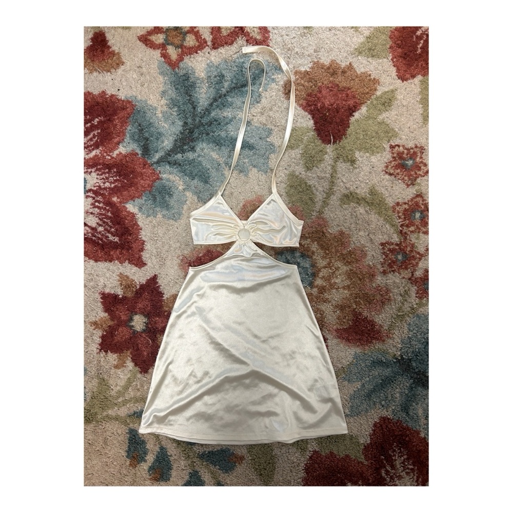 cream backless dress